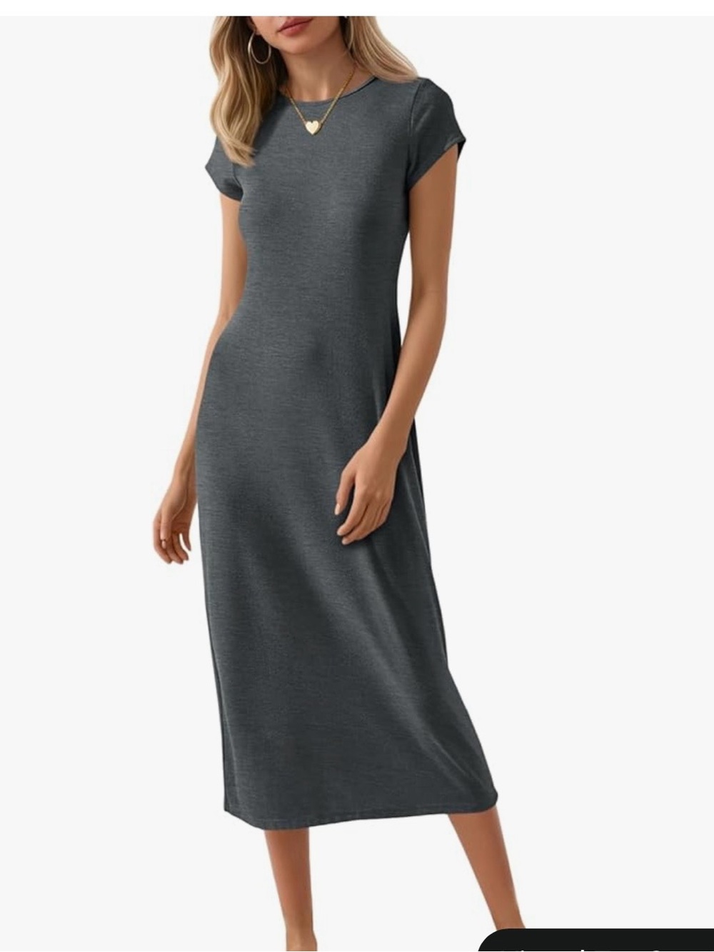 Classic Crewneck Midi Dress in Charcoal